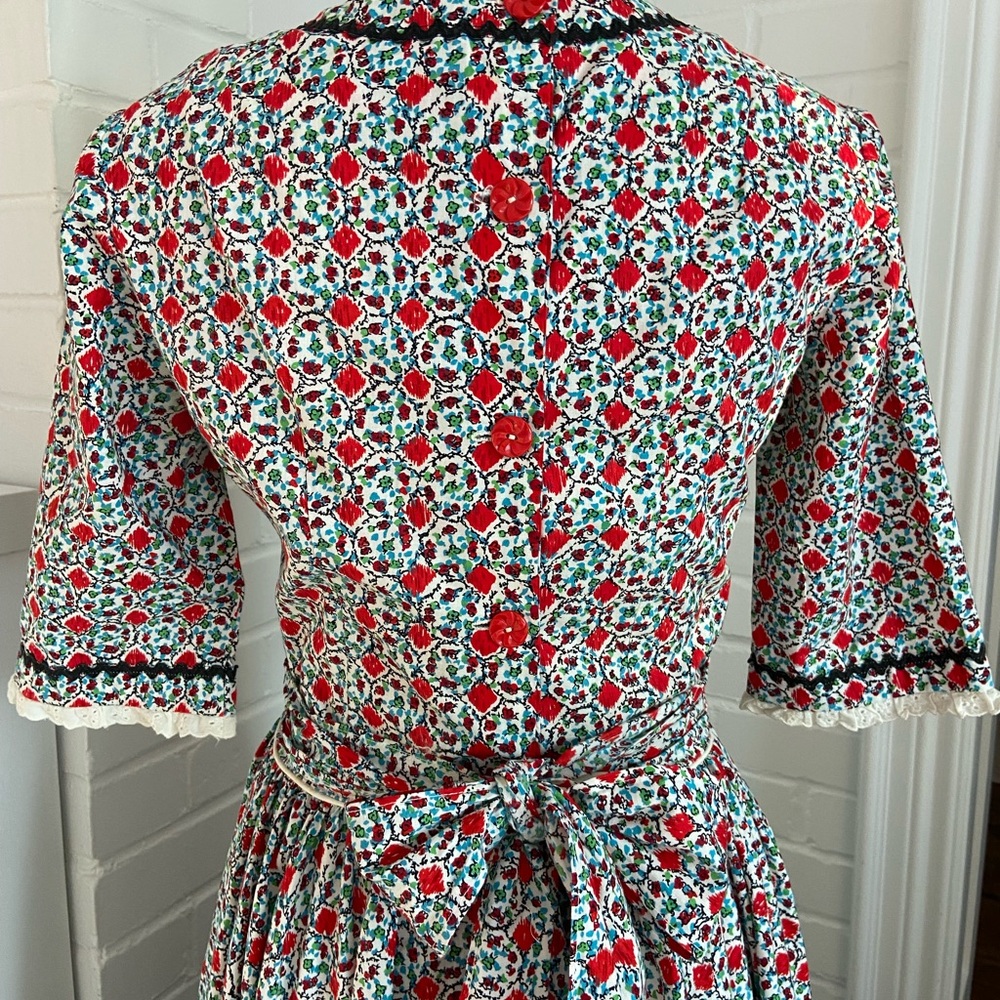 Colonial Colonel Americana Revolutionary Historical Calico Print Dress Size 6 - Picture 3 of 10